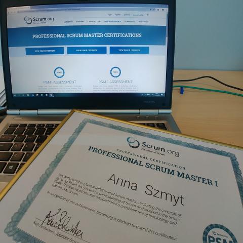 Anna Szmyt - Project Manager w Infomex otrzymała certyfikat Scrum Master